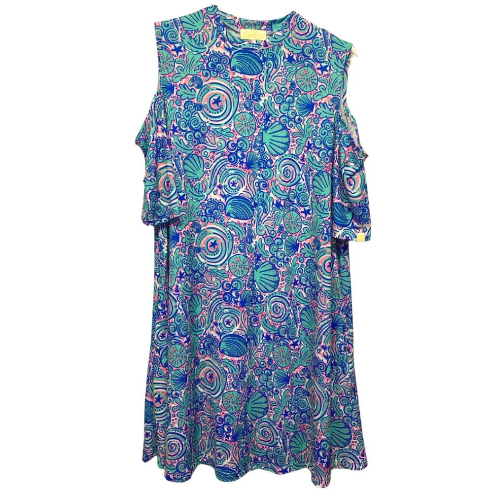 Simply Southern Dress Pink Mint Royal Blue Shells Open Shoulders Women's XXL 18